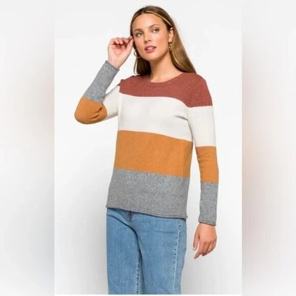 Pinque Women's Gina Crew Neck Striped Sweater Gray Orange Block Size XL NWT - Picture 1 of 9